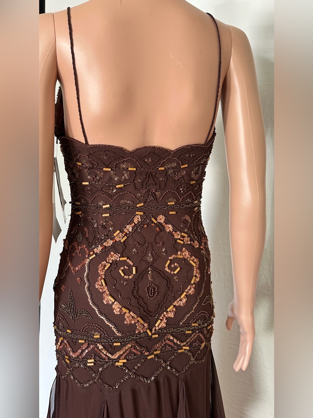 Sue Wong Brown Beaded Ruffle Maxi Dress - Picture 7 of 7